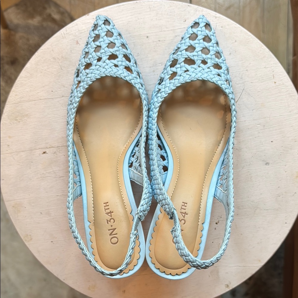 SOLD On 34th Blue Woven PU Slingback Walkable Heels